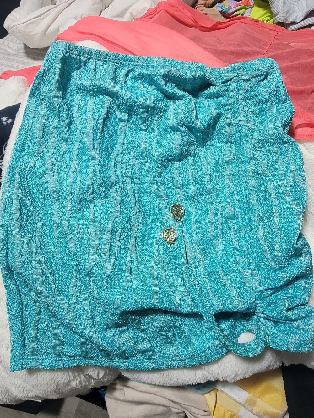 Luli Fama Turquoise Textured Mini Skirt with Gold Buttons